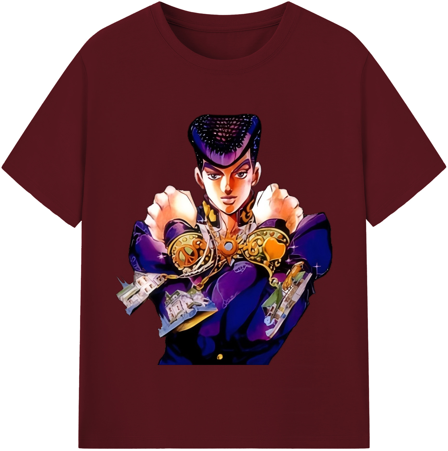 （画像用） ジョジョの奇妙な冒険 ひがしかた じょうすけ JoJo's Bizarre Adventure Higashikata Josuke 綿100％半袖Tシャツ（フロントプリント）